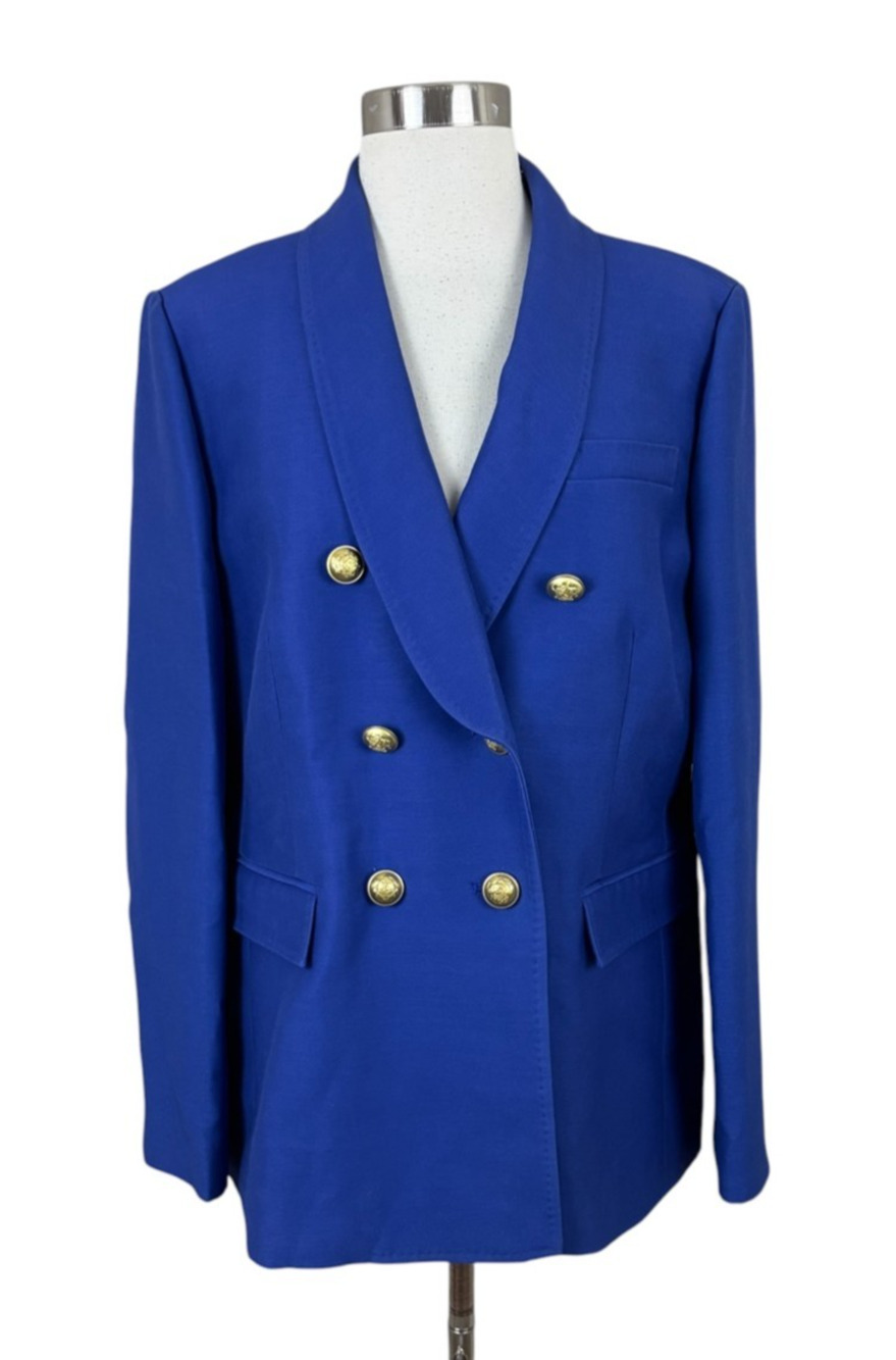 J Crew Collection Blue Wool Silk Blazer Gold Buttons Size 10 Timeless Classic